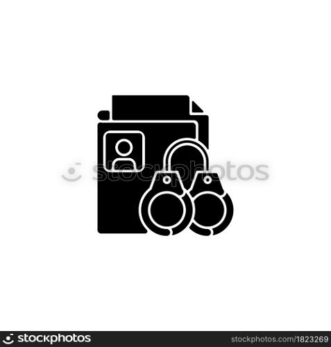 Sealing criminal records black glyph icon. Sensitive data. Respect for private life. Criminal background check. Hiding from public view. Silhouette symbol on white space. Vector isolated illustration. Sealing criminal records black glyph icon