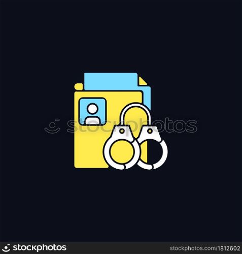 Sealing criminal records RGB color icon for dark theme. Sensitive personal data. Criminal background check. Isolated vector illustration on night mode background. Simple filled line drawing on black. Sealing criminal records RGB color icon for dark theme
