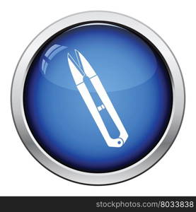 Seam ripper icon. Glossy button design. Vector illustration.