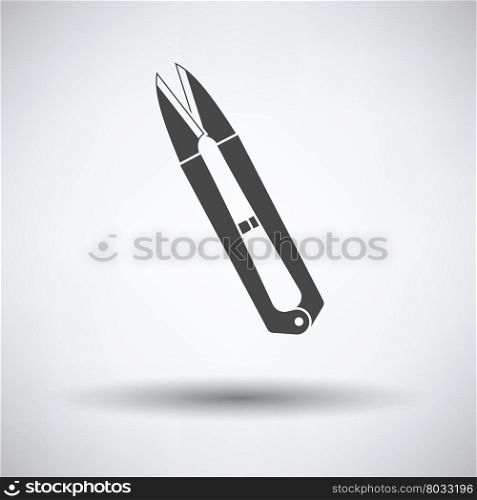 Seam ripper icon on gray background, round shadow. Vector illustration.
