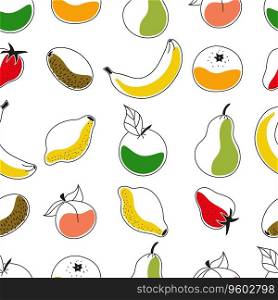 Seam≤ss vector contour colorful pattern of fruits - app≤,≤mon, kiwi, peach, banana, tan≥ri≠, pear, strawberry