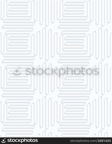 Seamless 3D background. White quilling paper. Realistic shadow and cut out of paper effect. Geometrical pattern.Quilling paper horizontal and vertical waves.