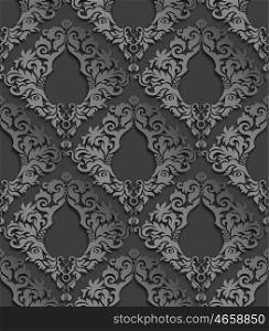 Seamless 3D Gray Damask Pattern With Shadows