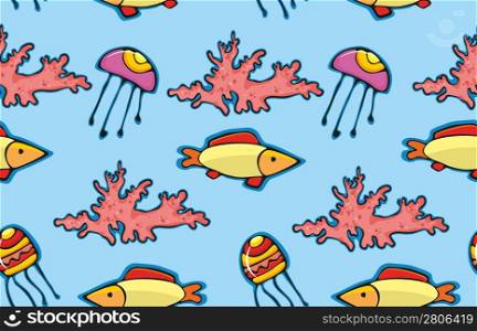 seamless a background with yellow fish a pink coral and a jellyfish