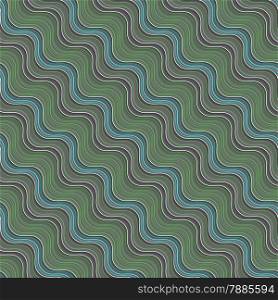 Seamless abstract background of 3d shapes with realistic shadow and cut out of paper effect. Modern 3D texture.Geometrical ornament with diagonal green, blue and white wavy lines.