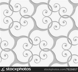 Seamless abstract geometric background. Light gray swirly ornament. With ealistic shadow and 3D cut out of paper effect.Perforated overlapping swirls.