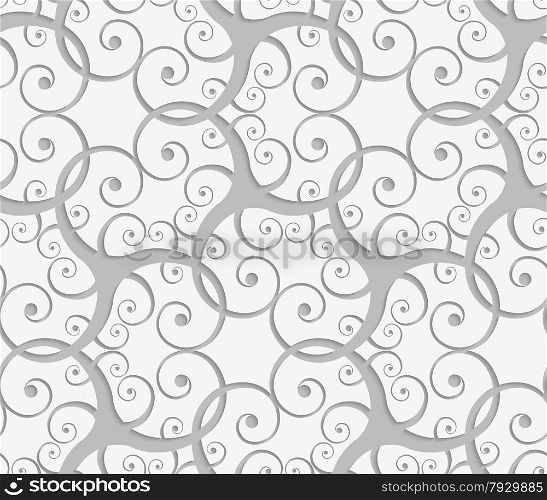 Seamless abstract geometric background. Light gray swirly ornament. With ealistic shadow and 3D cut out of paper effect.Perforated overlapping many swirls.