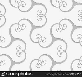Seamless abstract geometric background. Light gray swirly ornament. With ealistic shadow and 3D cut out of paper effect.Perforated overlapping spirals.