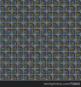 Seamless Abstract Geometric Pattern. 3d Gray Tile Surface With Rainbow Dots Of Different Sizes On The Bottom Layer. Frame Border Wallpaper. Elegant Repeating Vector Ornament