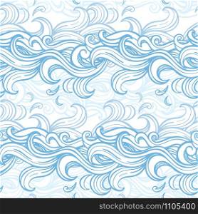 Seamless abstract hand-drawn pattern with waves. Blue color background. Vector illustration.. Blue waves seamless pattern