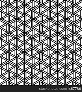 Seamless abstract patten based on japanese ornament kumiko .Black and white silhouette with thick lines.. Seamless abstract patten based on japanese ornament kumiko .Black and white.