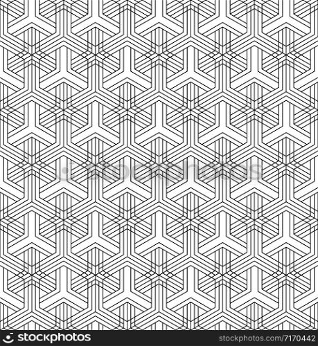 Seamless abstract pattern based on Japanese ornament Kumiko.Black and white silhouette with fine lines.. Seamless abstract pattern based on Japanese ornament Kumiko.Black and white.