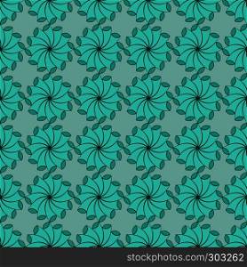 Seamless abstract pattern composed of circular figures in turquoise hues on the mute background, vector handmade