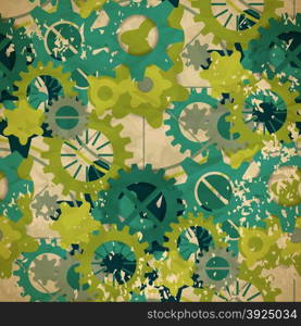 Seamless abstract pattern of pastel green gear in vintage style