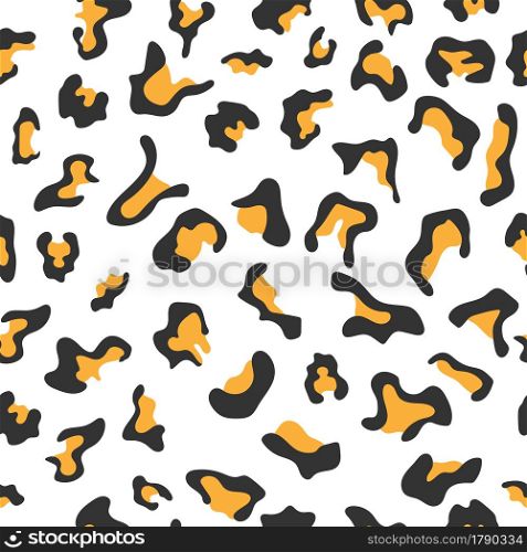 Seamless abstract pattern with black and orange spots of different shapes for textures, textiles and simple backgrounds. Scalable vector graphics