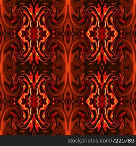 Seamless abstract pattern with chaotic wavy shapes in orange and brown hues as a pseudo paint effect