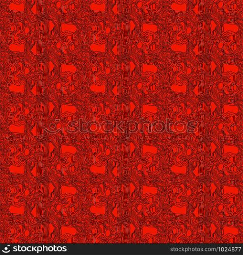 Seamless abstract pattern with wavy lines in brown color on the orange background, hand drawing vector