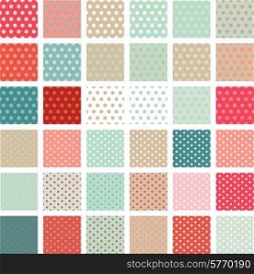 Seamless abstract retro pattern. Set of 36 polka dots textures.