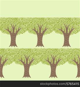 Seamless abstract textile pattern with various trees.