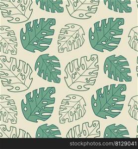 Seamless abstract tropical pattern with hand drawn monstera in minimalism style. Vector background. Illustration of exotic plants and flowers. For cards, design, print, textile, wallpaper, bed linen. Seamless pattern abstract leaves of monstera vector illustration