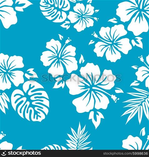 Seamless aloha flowers and leaves pattern vector background tile