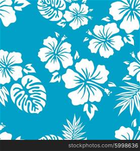 Seamless aloha flowers and leaves pattern vector background tile
