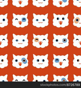 Seamless animalistic pattern with cats faces in ultramodern style. Perfect retro print for tee, paper, textile and fabric. Vintage vector background for decor and design.