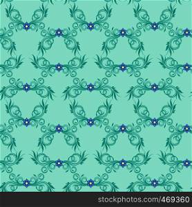 Seamless antique floral ornament in pale turquoise hues with blue flowers, vector as a fabric texture