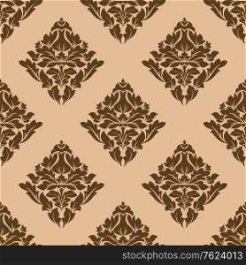 Seamless arabesque pattern with brown floral motif suitable for damask style fabric and wallpaper. Diamond shaped floral motif arabesque pattern