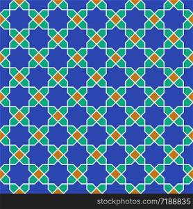 Seamless arabic geometric ornament based on traditional arabic art. Muslim mosaic. Turkish, Arabian tile.Girih style.. Seamless arabic geometric colored ornament in style girih .