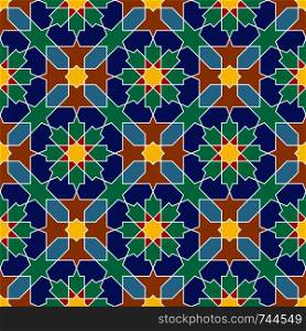 Seamless arabic geometric ornament based on traditional arabic art. Muslim mosaic. Turkish, Arabian tile.Girih style.. Seamless arabic geometric colored ornament in style girih .