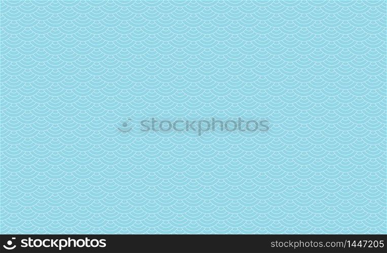 Seamless asian vector wave pattern. Repeating clouds of sky chinese texture. White blue line art illustration. Vintage japanese geometric shape background