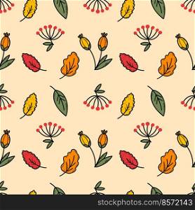 Seamless autumn background for sewing clothes and printing on fabric. Endless wallpaper. Vector doodle illustration. Leaf fall.