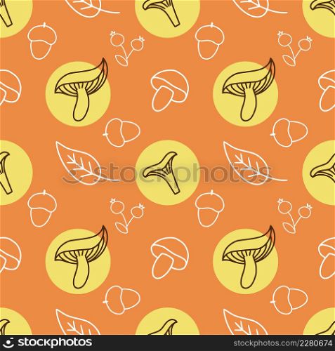 Seamless autumn background with mushrooms. Orange pattern for printing on fabric and packaging paper.