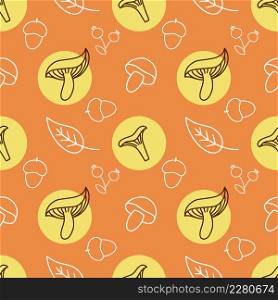 Seamless autumn background with mushrooms. Orange pattern for printing on fabric and packaging paper.