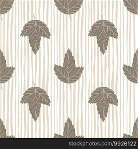 Seamless autumn pale pattern with grey maple leaves ornament. Beige striped background. Perfect for fabric design, textile print, wrapping, cover. Vector illustration.. Seamless autumn pale pattern with grey leaves ornament. Beige striped background.