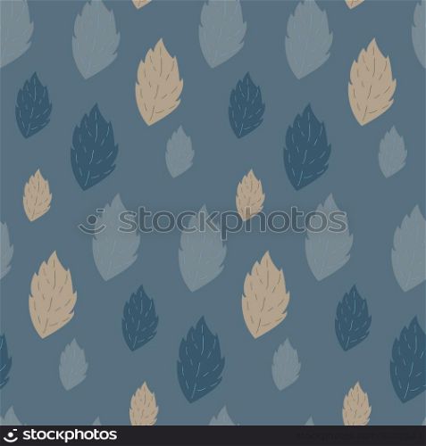 Seamless autumn vector pattern with fallen leaves on cyan background. Seamless autumn vector pattern with fallen leaves