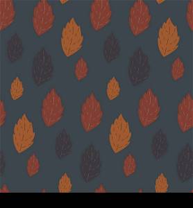Seamless autumn vector pattern with fallen leaves on dark purple background. Seamless autumn vector pattern with fallen leaves