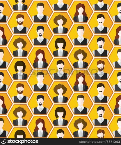 Seamless avatar characters pattern background wall of human faces vector illustration