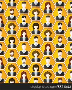 Seamless avatar characters pattern background wall of human faces vector illustration