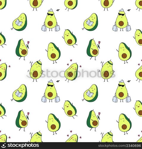 Seamless baby pattern with cute avocado. Background nursery. Tailoring, print fabric and textiles. Endless wallpaper.