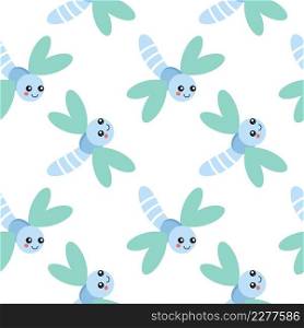 Seamless background for sewing children’s clothing with a dragonfly. Cute dragonfly on a white background.