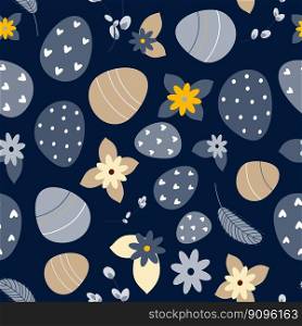 seamless background of Easter eggs and flowers and pussy willow. pattern of Easter eggs and flowers and pussy willow