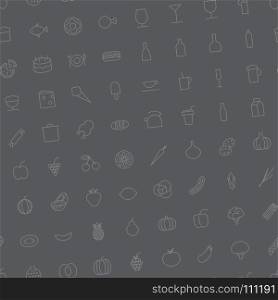 Seamless background pattern for food and drinks made of thin line icons. Vector illustration.