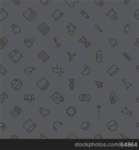 Seamless background pattern for technology, science and medical made of thin line icons. Vector illustration.