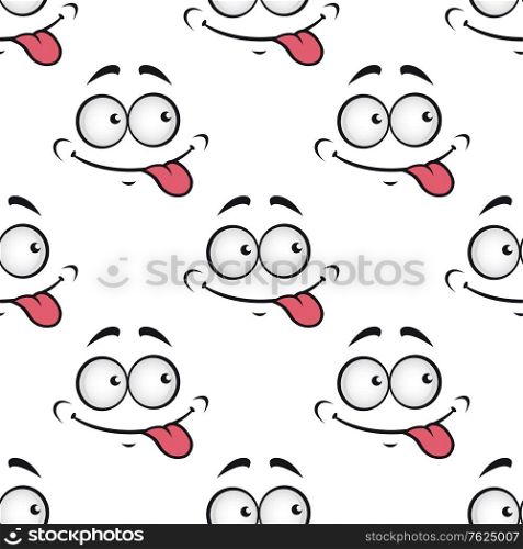 Seamless background pattern of a cartoon face with googly eyes licking its lips in anticipation