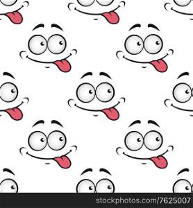 Seamless background pattern of a cartoon face with googly eyes licking its lips in anticipation