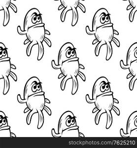 Seamless background pattern of an angry little monster with tentacles with a scowling face and pouting lip. Angry little monster with tentacles