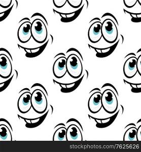 Seamless background pattern of cartoon happy funny face with big smile for comics design isolated on white background. Seamless background pattern of cartoon happy faces