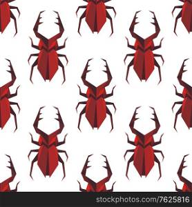 Seamless background pattern of cartoon origami staghorn beetle for wallpaper, fabric or wildlife design